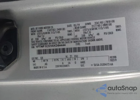 2019 Ford F-150 Xl from USA, damaged, VIN 1FTNF1C51KKD84444